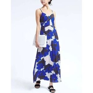 Banana Republic Women's Petite 4P Blue Floral Maxi Dress Spaghetti Strap
